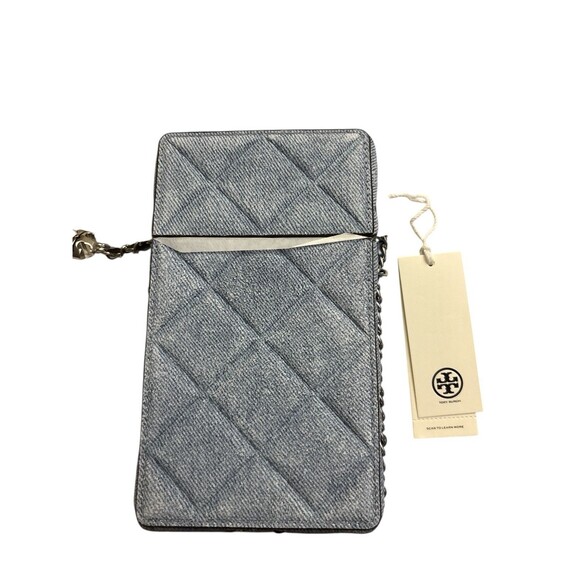 Tory Burch FLEMING Flap PHONE CROSSBODY Quilted Denim SUEDE New RET. $440 - Picture 4 of 5